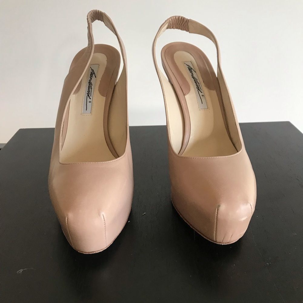 Brian Atwood Nude/Cream Platform Slingback Stiletto Heels Size EU 38.5